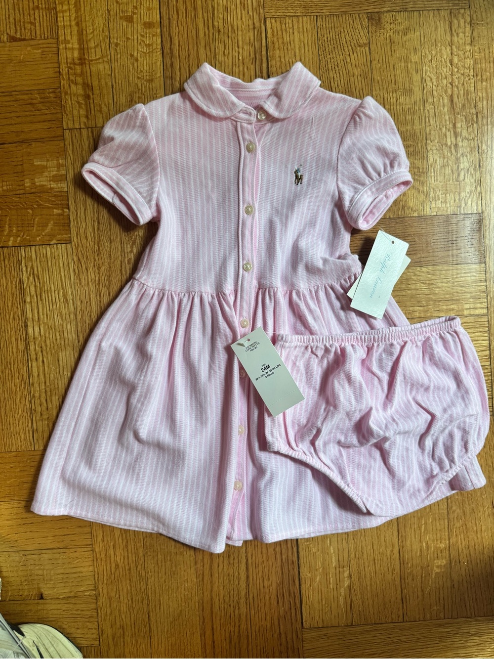 Ralph Lauren Baby Girls Stripe Knit Oxford Dress & Bloomers Set
